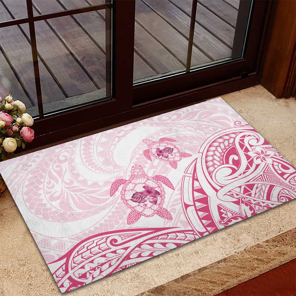 Pink White Polynesia Floral Sea Turtle Rubber Doormat LT14 - Polynesian Pride