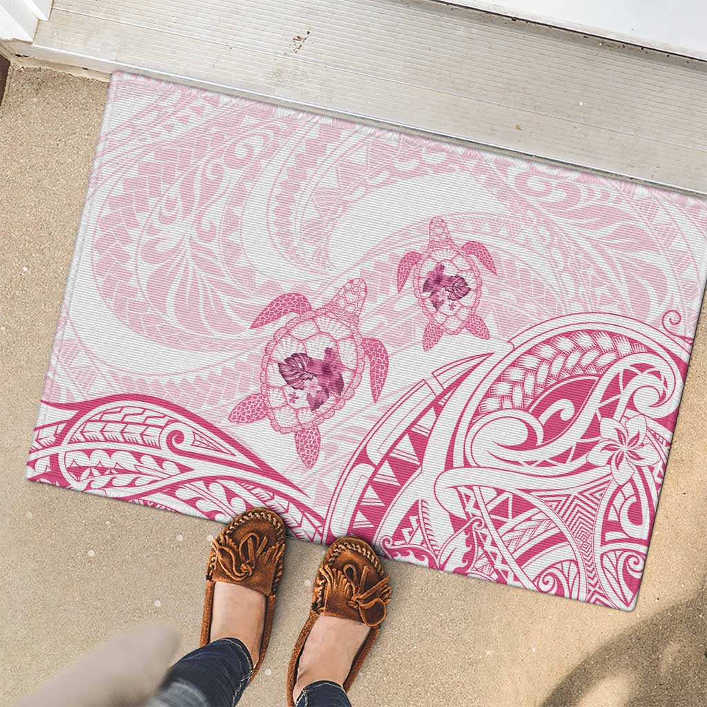 Pink White Polynesia Floral Sea Turtle Rubber Doormat LT14 - Polynesian Pride