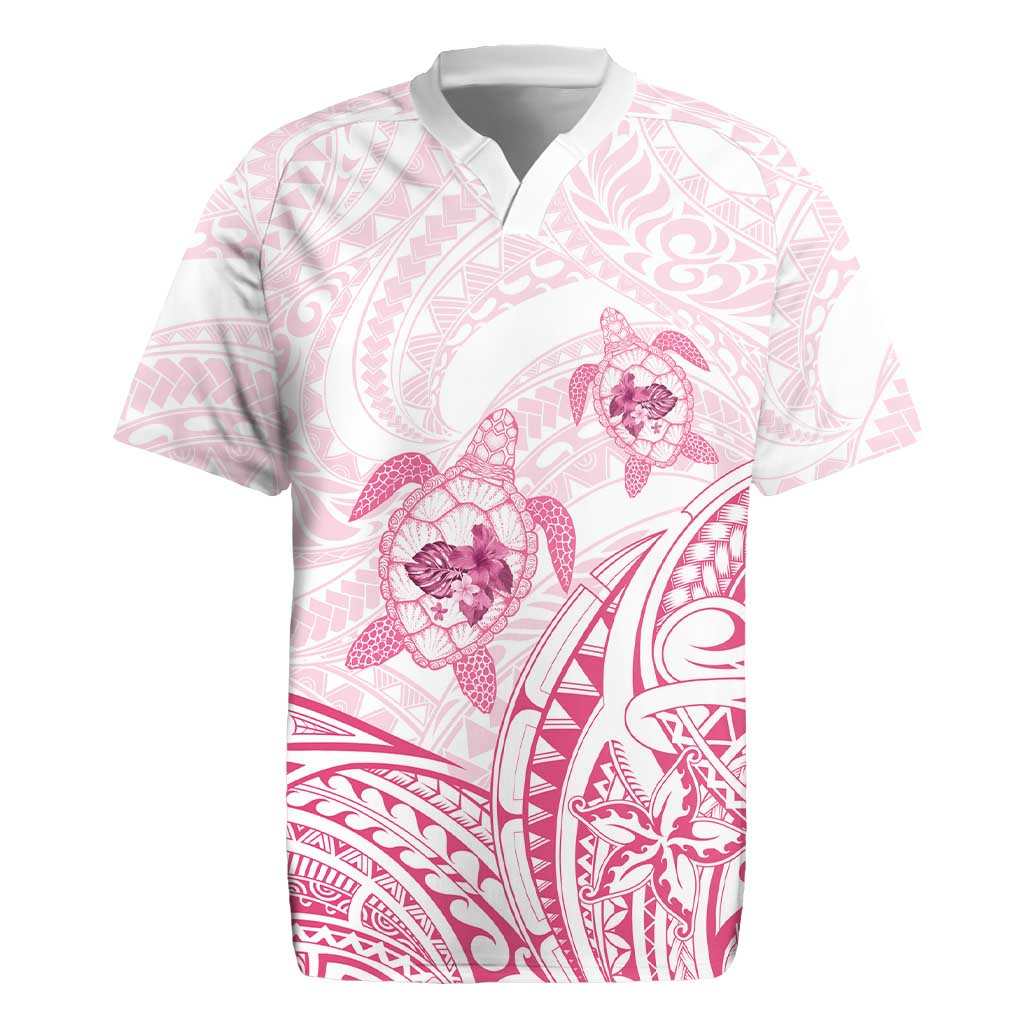 Pink White Polynesia Floral Sea Turtle Rugby Jersey - Polynesian Pride