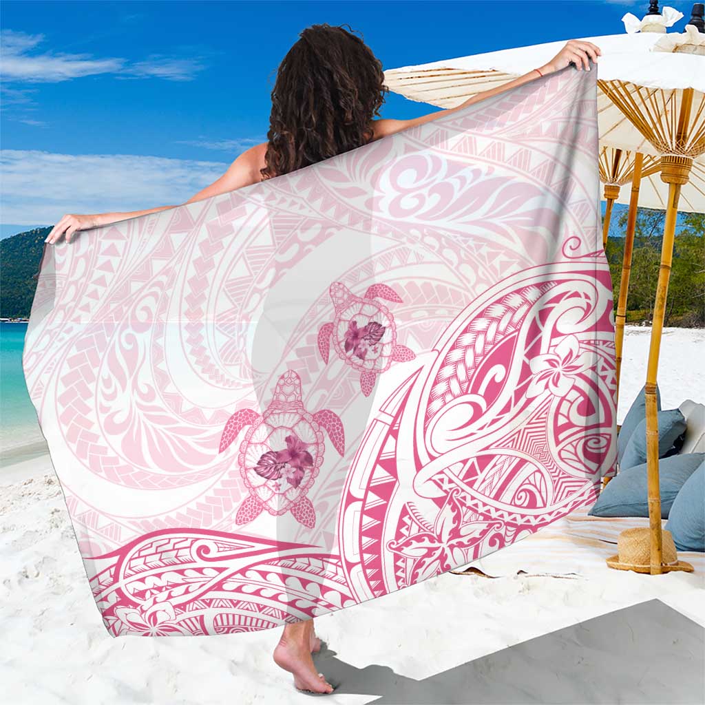 Pink White Polynesia Floral Sea Turtle Sarong LT14 One Size 44 x 66 inches White - Polynesian Pride