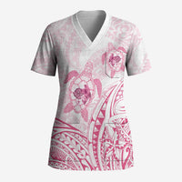 Pink White Polynesia Floral Sea Turtle Scrub Top LT14 Adult White - Polynesian Pride