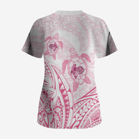 Pink White Polynesia Floral Sea Turtle Scrub Top LT14 - Polynesian Pride