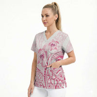 Pink White Polynesia Floral Sea Turtle Scrub Top LT14 - Polynesian Pride