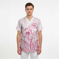 Pink White Polynesia Floral Sea Turtle Scrub Top LT14 - Polynesian Pride