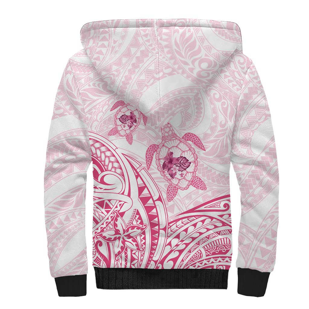 Pink White Polynesia Floral Sea Turtle Sherpa Hoodie LT14 - Polynesian Pride