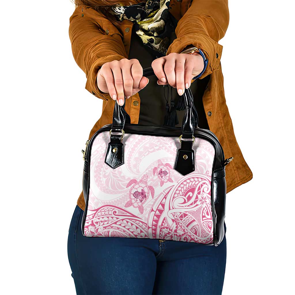 Pink White Polynesia Floral Sea Turtle Shoulder Handbag LT14 One Size White - Polynesian Pride