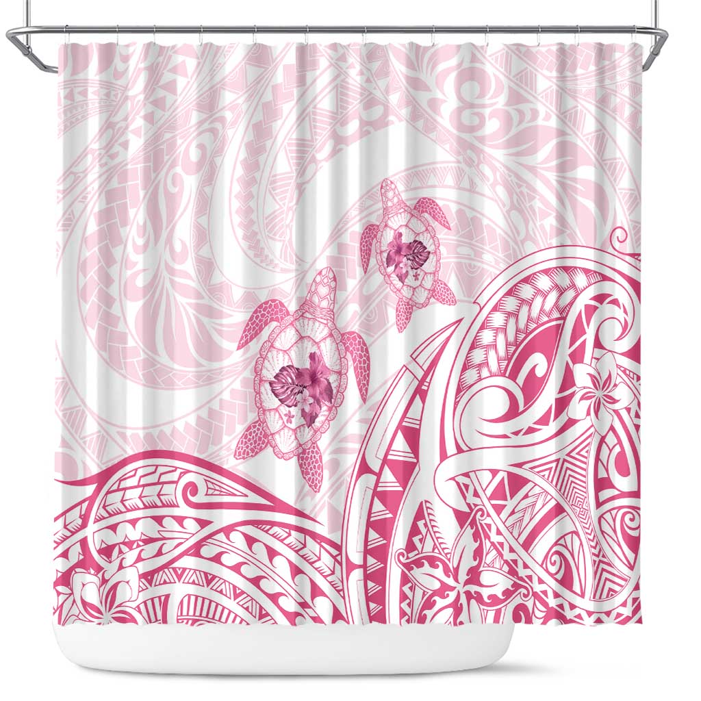 Pink White Polynesia Floral Sea Turtle Shower Curtain LT14 White - Polynesian Pride