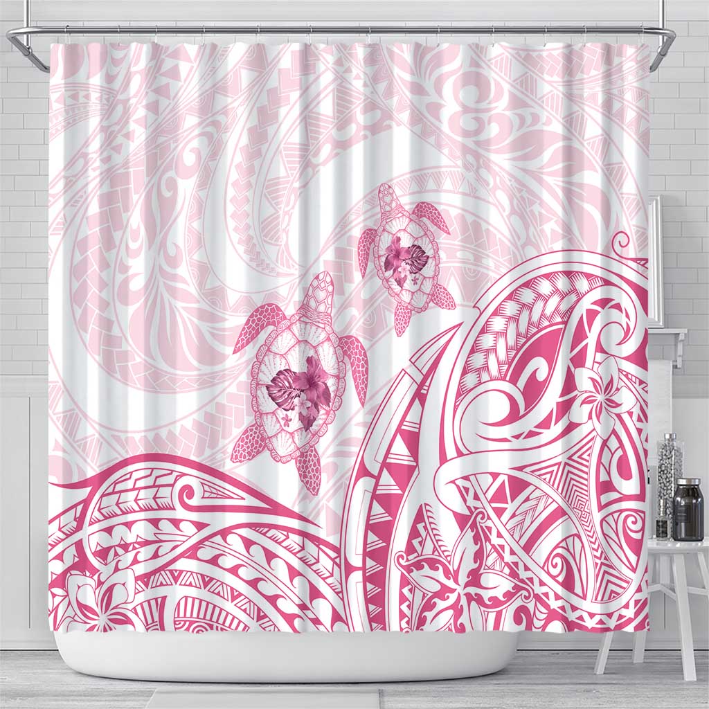 Pink White Polynesia Floral Sea Turtle Shower Curtain LT14 - Polynesian Pride