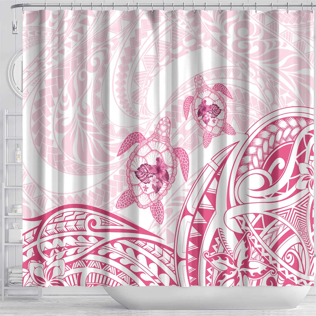 Pink White Polynesia Floral Sea Turtle Shower Curtain LT14 - Polynesian Pride