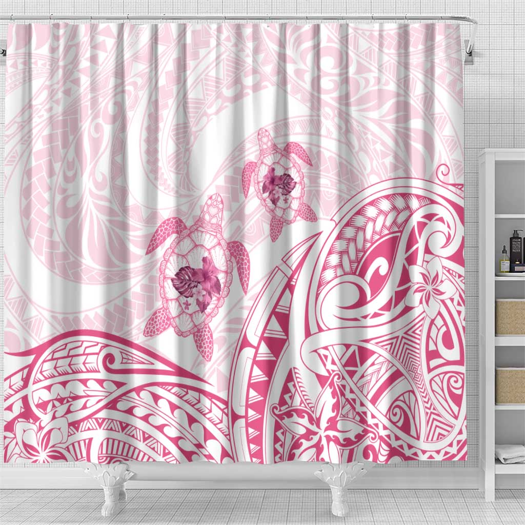 Pink White Polynesia Floral Sea Turtle Shower Curtain LT14 - Polynesian Pride