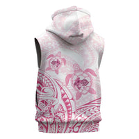 Pink White Polynesia Floral Sea Turtle Sleeveless Hoodie - Polynesian Pride