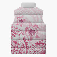 Pink White Polynesia Floral Sea Turtle Sleeveless Puffer Jacket - Polynesian Pride