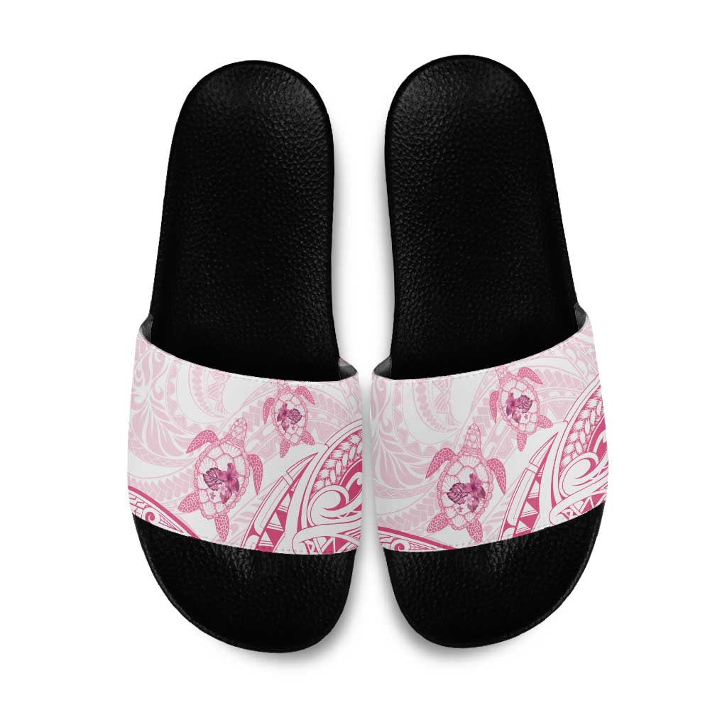 Pink White Polynesia Floral Sea Turtle Slide Sandals LT14 White - Polynesian Pride