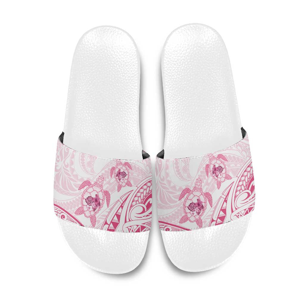 Pink White Polynesia Floral Sea Turtle Slide Sandals LT14 White - Polynesian Pride