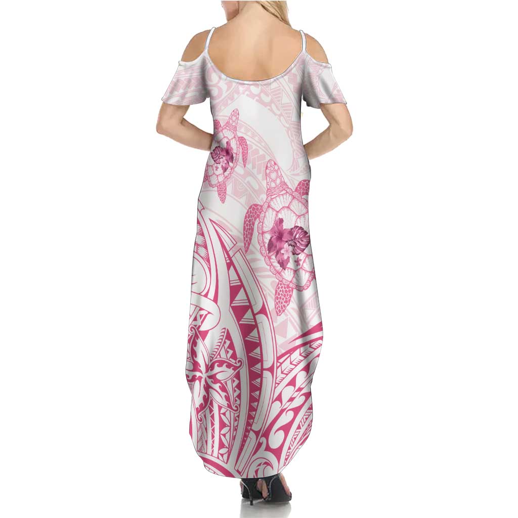 Pink White Polynesia Floral Sea Turtle Summer Maxi Dress LT14 - Polynesian Pride