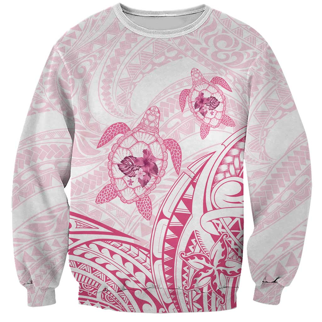 Pink White Polynesia Floral Sea Turtle Sweatshirt LT14 Unisex White - Polynesian Pride