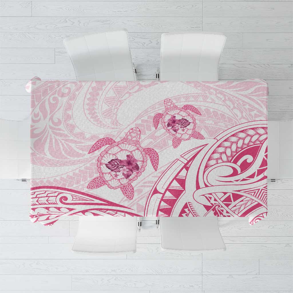 Pink White Polynesia Floral Sea Turtle Tablecloth LT14 White - Polynesian Pride