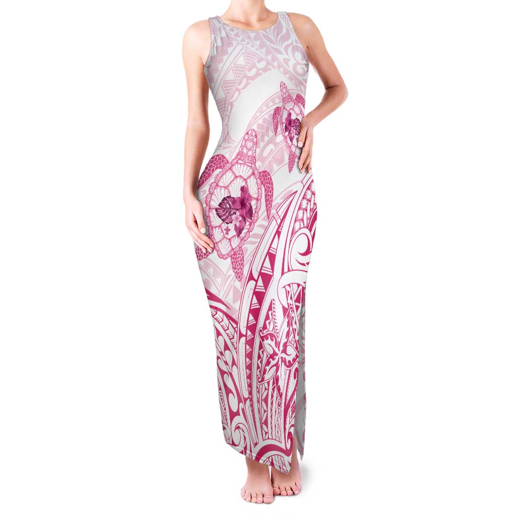 Pink White Polynesia Floral Sea Turtle Tank Maxi Dress - Polynesian Pride