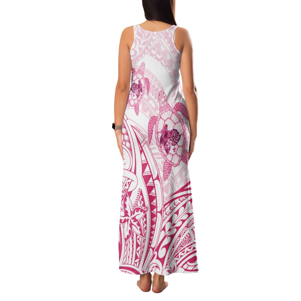 Pink White Polynesia Floral Sea Turtle Tank Maxi Dress - Polynesian Pride