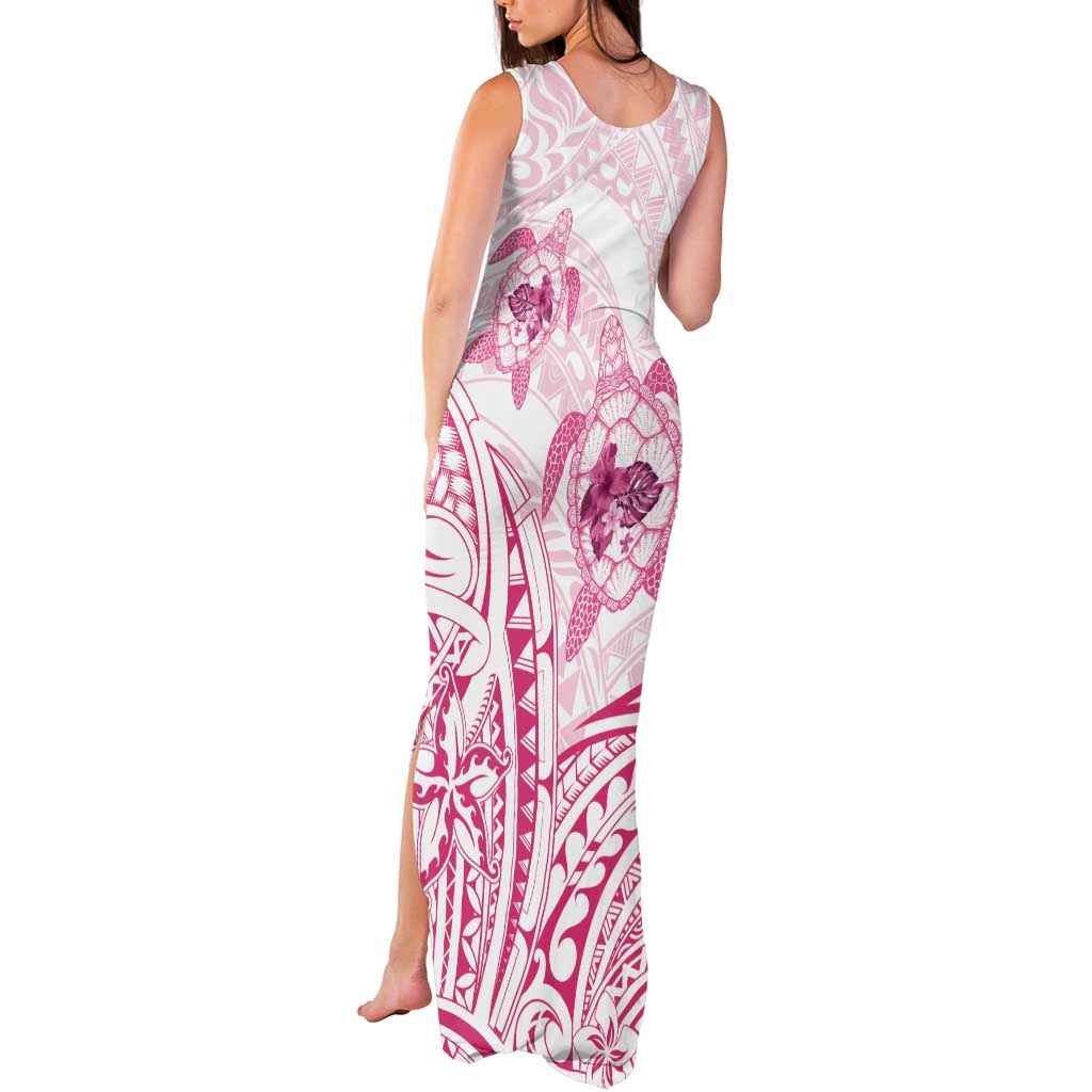 Pink White Polynesia Floral Sea Turtle Tank Maxi Dress - Polynesian Pride