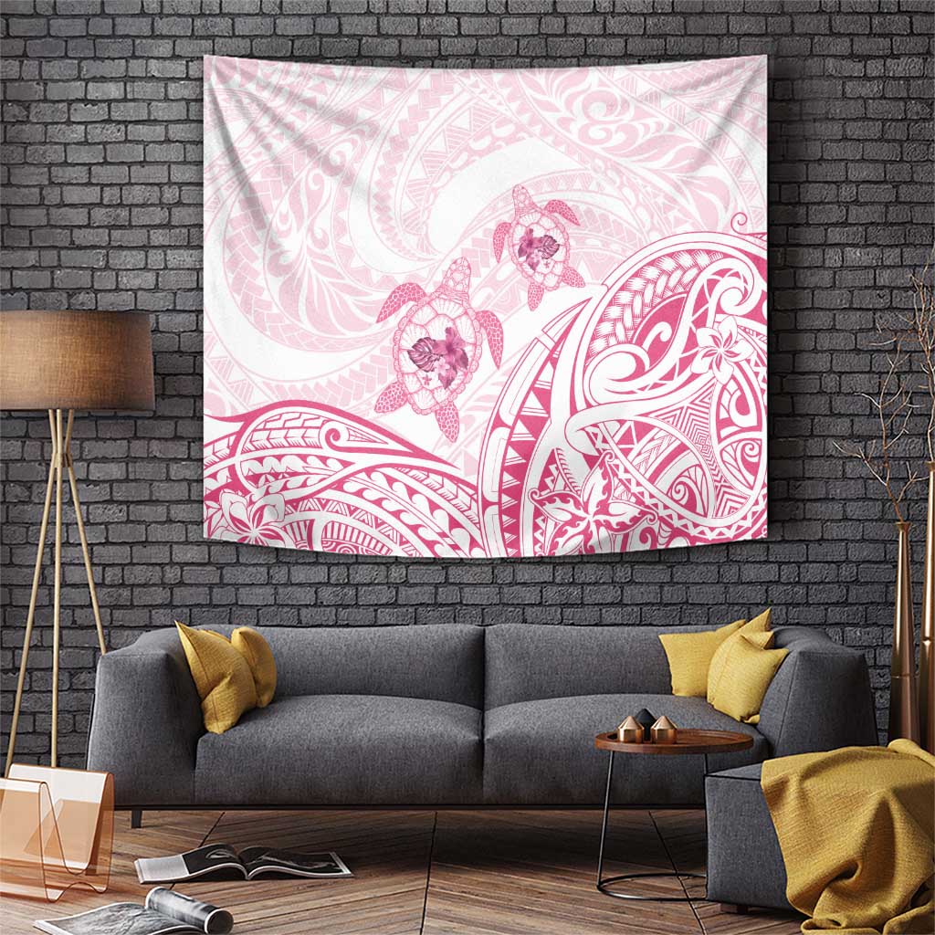 Pink White Polynesia Floral Sea Turtle Tapestry LT14 White - Polynesian Pride