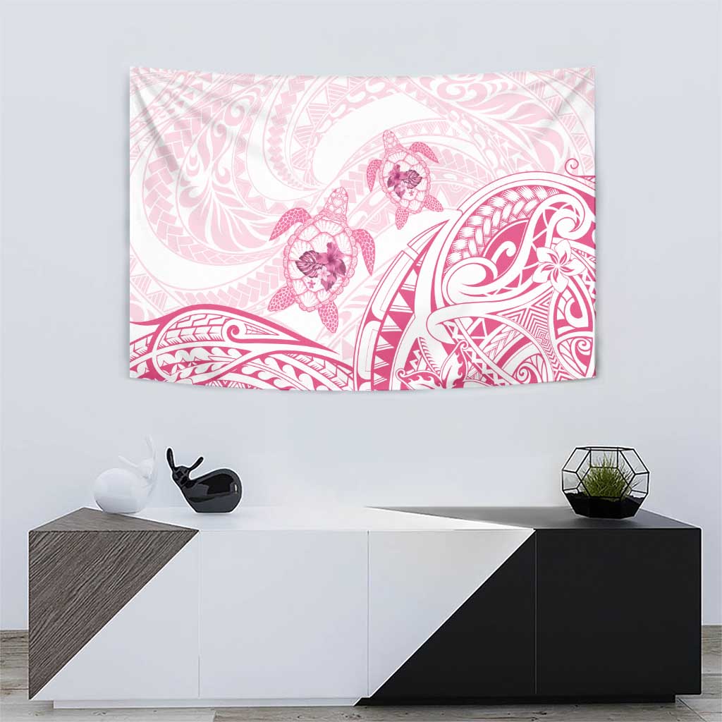 Pink White Polynesia Floral Sea Turtle Tapestry LT14 - Polynesian Pride