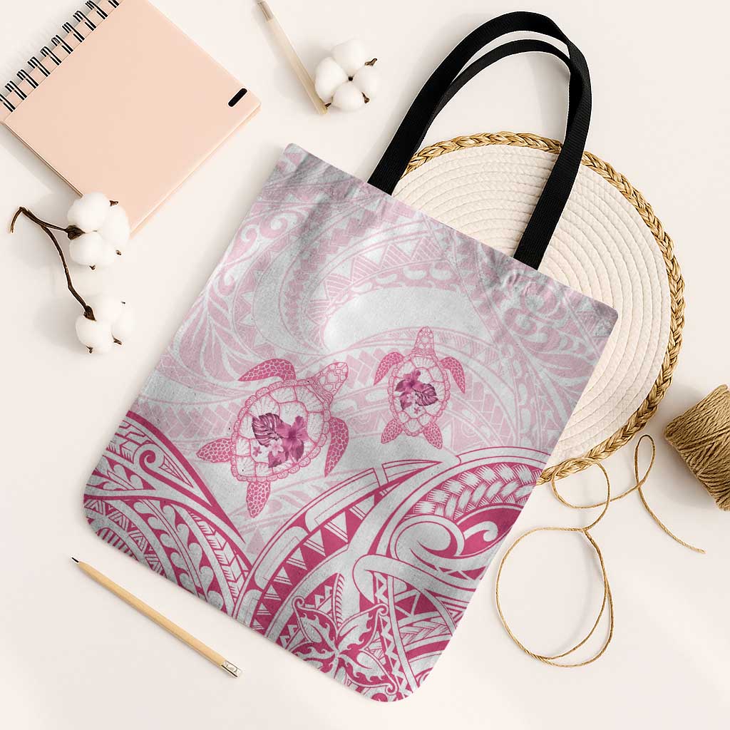 Pink White Polynesia Floral Sea Turtle Tote Bag - Polynesian Pride