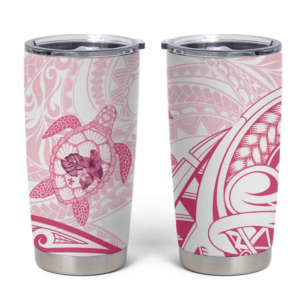 Pink White Polynesia Floral Sea Turtle Tumbler Cup LT14 White - Polynesian Pride