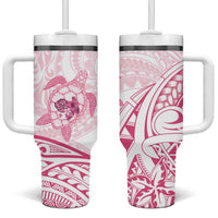 Pink White Polynesia Floral Sea Turtle Tumbler With Handle LT14 One Size: 40 oz White - Polynesian Pride