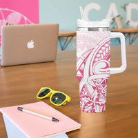 Pink White Polynesia Floral Sea Turtle Tumbler With Handle LT14 - Polynesian Pride