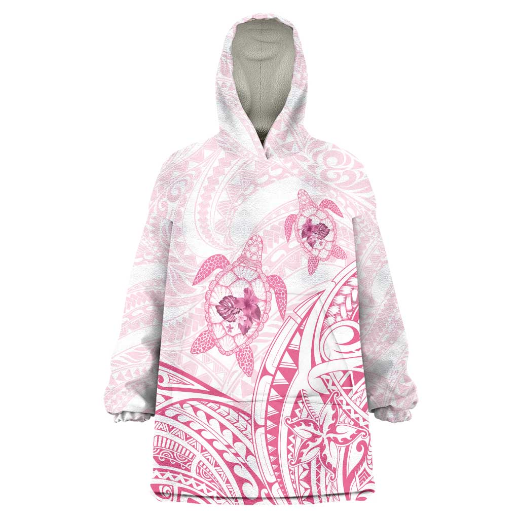 Pink White Polynesia Floral Sea Turtle Wearable Blanket Hoodie LT14 One Size White - Polynesian Pride