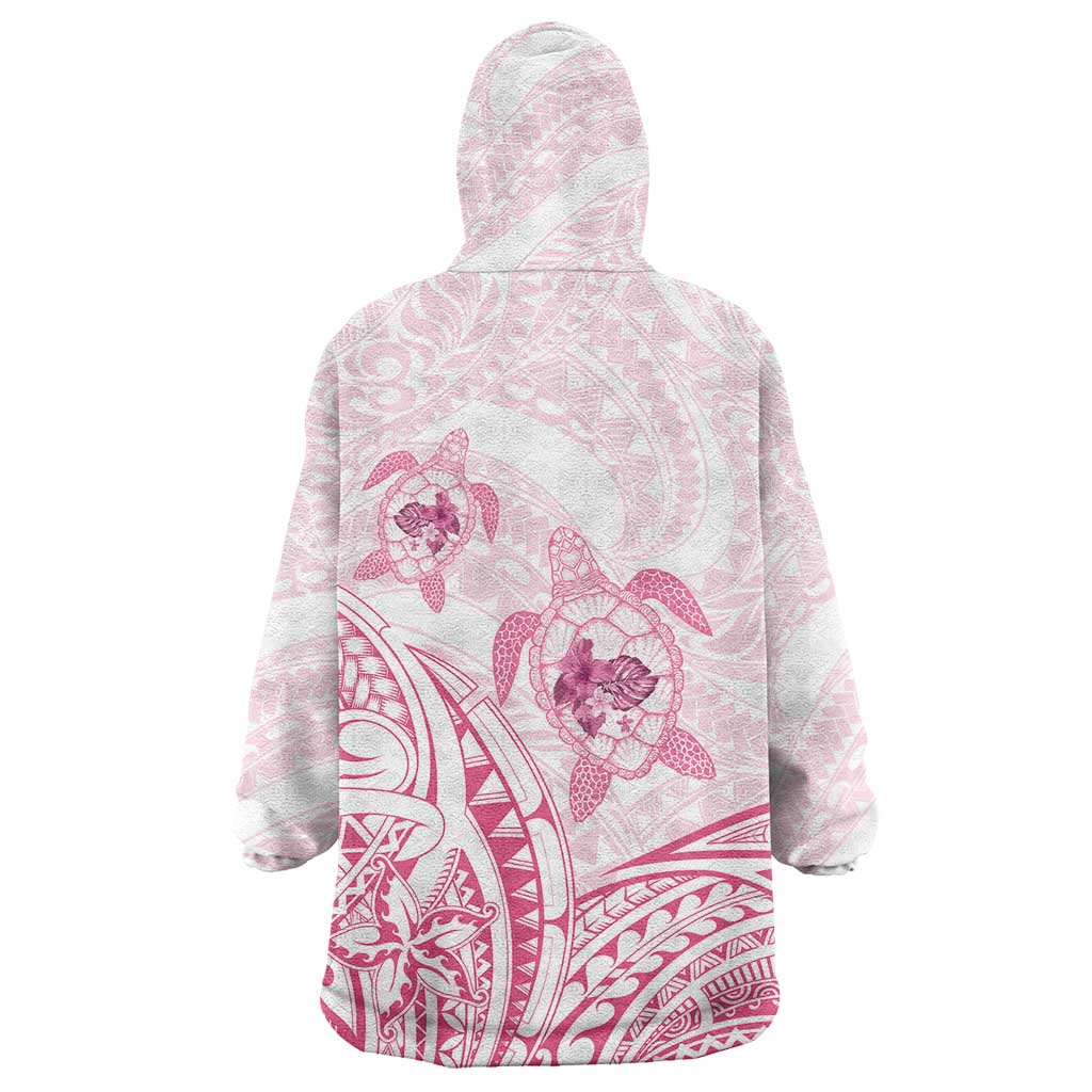 Pink White Polynesia Floral Sea Turtle Wearable Blanket Hoodie LT14 - Polynesian Pride
