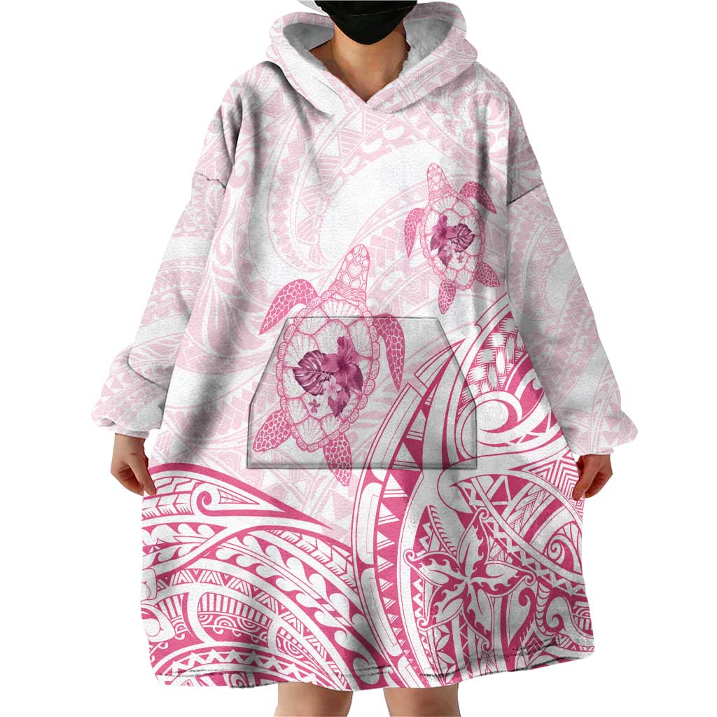 Pink White Polynesia Floral Sea Turtle Wearable Blanket Hoodie LT14 - Polynesian Pride