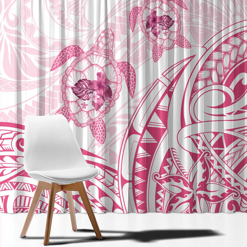 Pink White Polynesia Floral Sea Turtle Window Curtain LT14 - Polynesian Pride