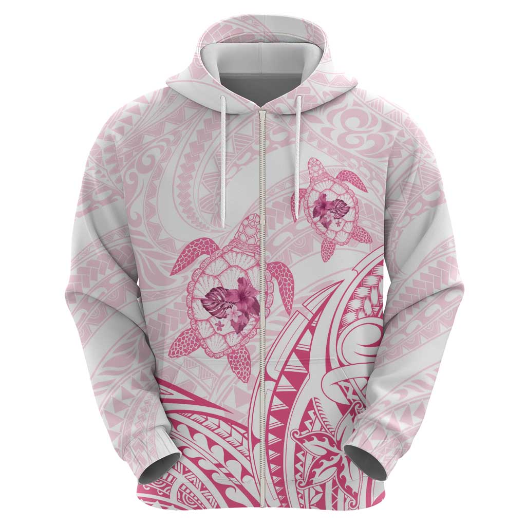 Pink White Polynesia Floral Sea Turtle Zip Hoodie LT14 - Polynesian Pride