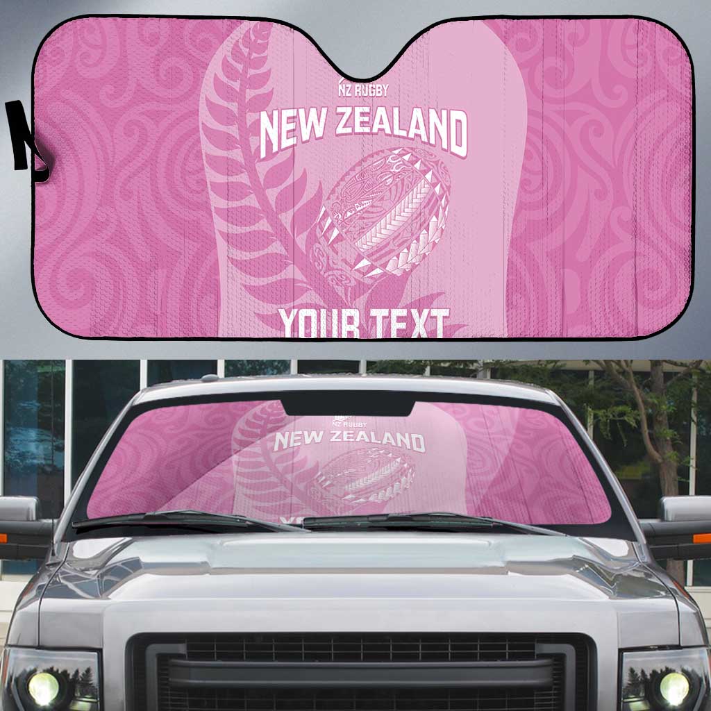 Custom New Zealand Silver Fern Rugby 2025 Auto Sun Shade All Black Aotearoa Maori Pink - Polynesian Pride