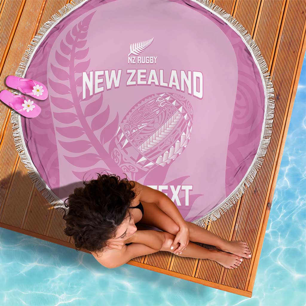 Custom New Zealand Silver Fern Rugby 2025 Beach Blanket All Black Aotearoa Maori Pink LT14 - Polynesian Pride