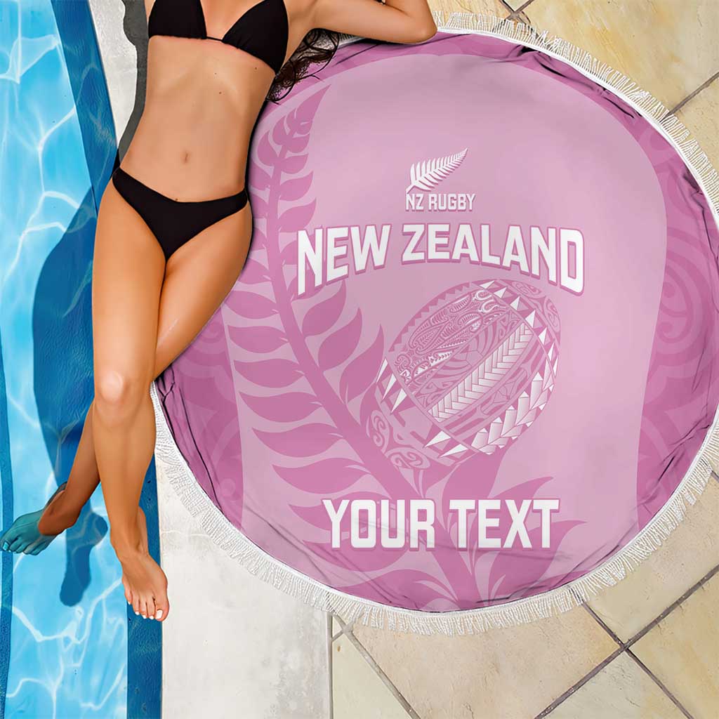 Custom New Zealand Silver Fern Rugby 2025 Beach Blanket All Black Aotearoa Maori Pink LT14 - Polynesian Pride