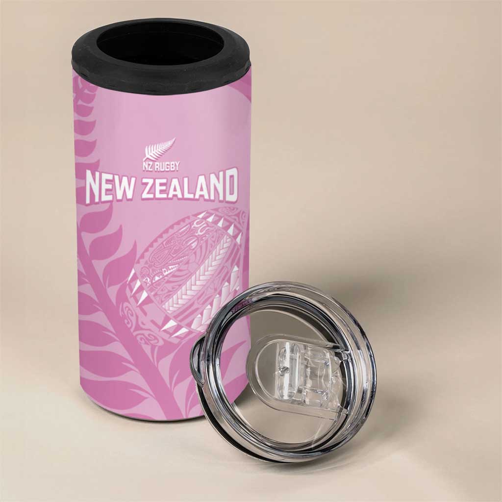 Custom New Zealand Silver Fern Rugby 2025 4 in 1 Can Cooler Tumbler All Black Aotearoa Maori Pink LT14 - Polynesian Pride
