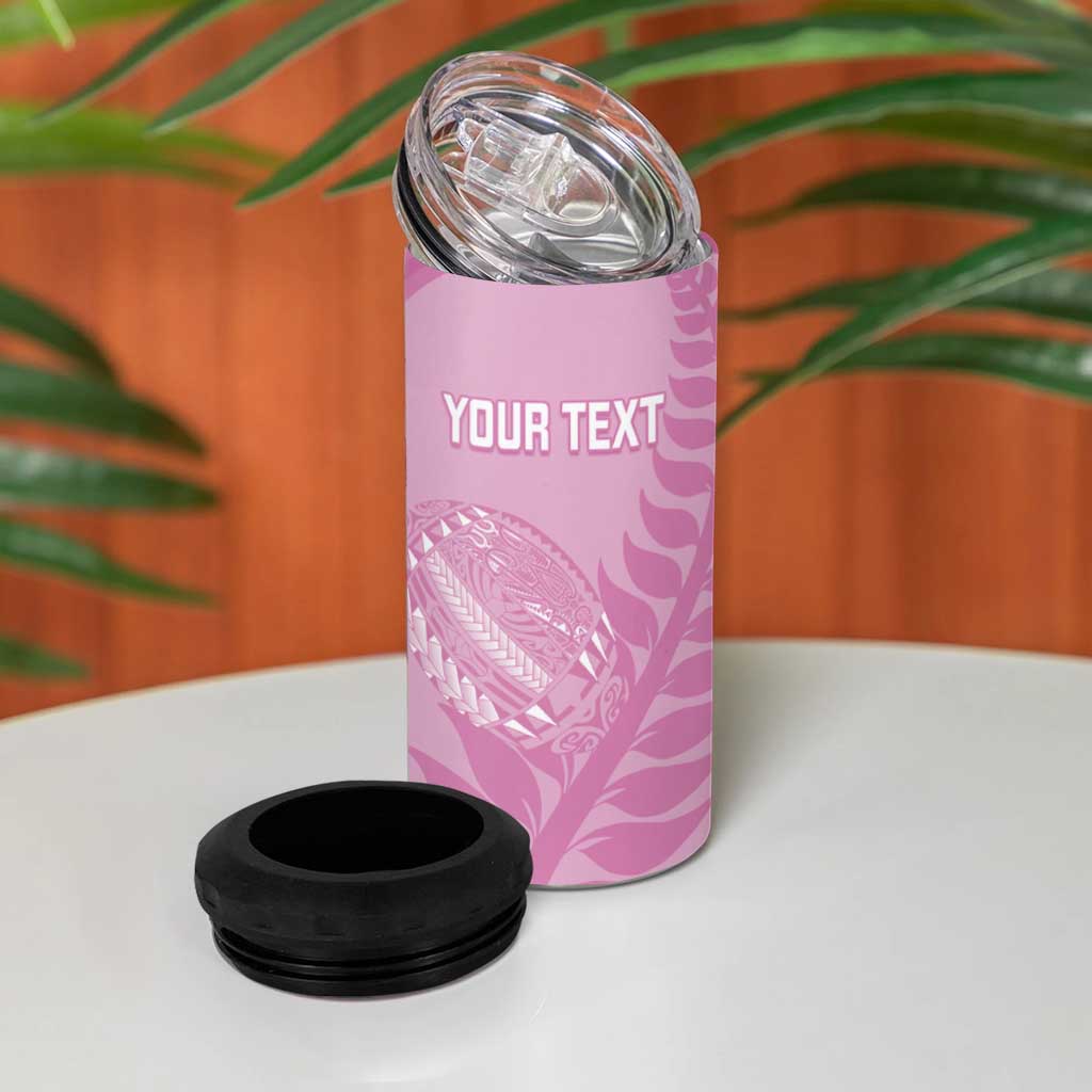 Custom New Zealand Silver Fern Rugby 2025 4 in 1 Can Cooler Tumbler All Black Aotearoa Maori Pink LT14 - Polynesian Pride