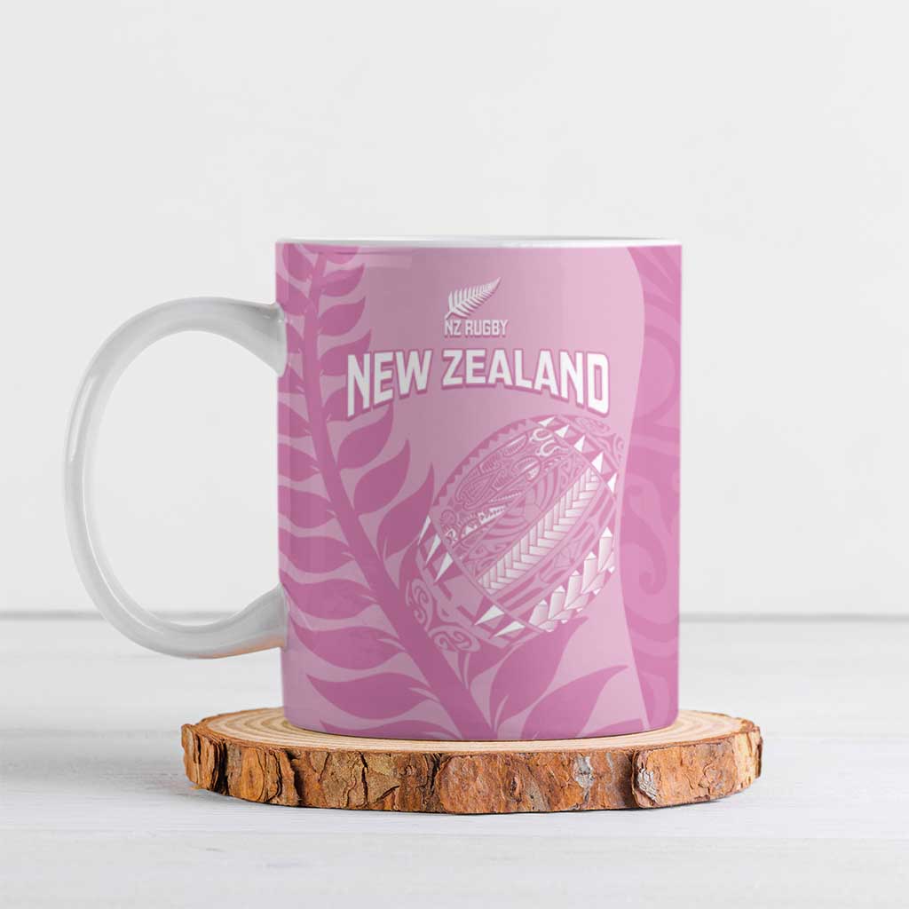 Custom New Zealand Silver Fern Rugby 2025 Ceramic Mug All Black Aotearoa Maori Pink - Polynesian Pride