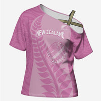 Custom New Zealand Silver Fern Rugby 2025 Cross Shoulder Shirt All Black Aotearoa Maori Pink - Polynesian Pride
