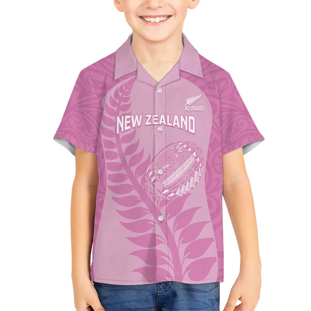 Custom New Zealand Silver Fern Rugby 2025 Family Matching Off Shoulder Short Dress and Hawaiian Shirt All Black Aotearoa Maori Pink
