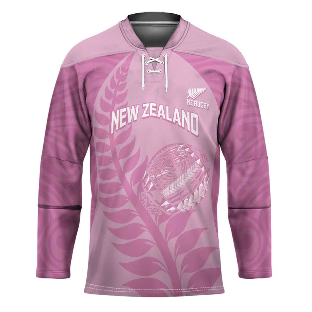 Custom New Zealand Silver Fern Rugby 2025 Hockey Jersey All Black Aotearoa Maori Pink - Polynesian Pride