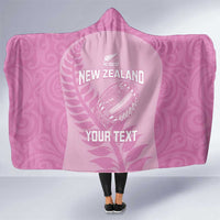 Custom New Zealand Silver Fern Rugby 2025 Hooded Blanket All Black Aotearoa Maori Pink LT14 One Size Pink - Polynesian Pride