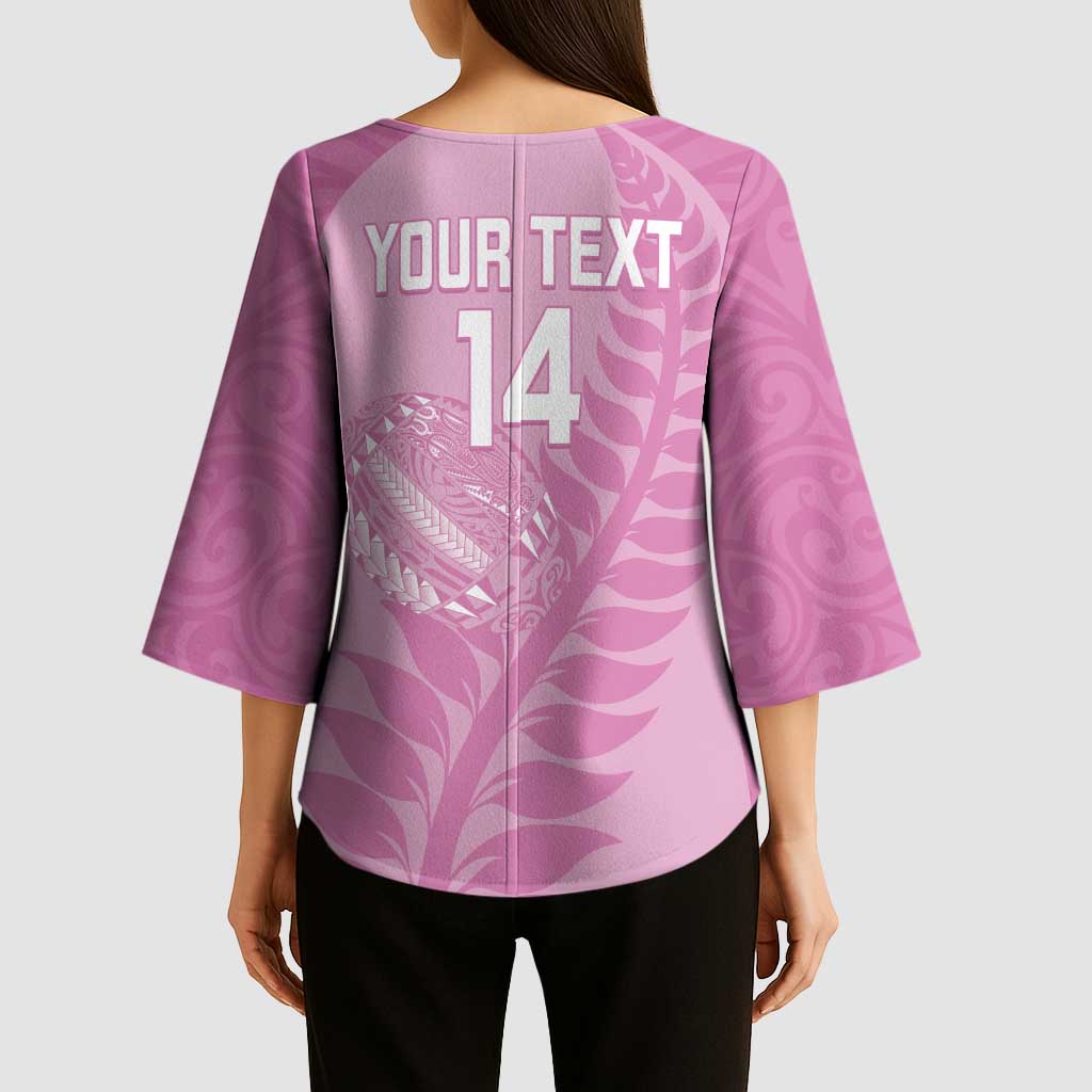 Custom New Zealand Silver Fern Rugby 2025 Kimono Sleeve Blouse All Black Aotearoa Maori Pink - Polynesian Pride