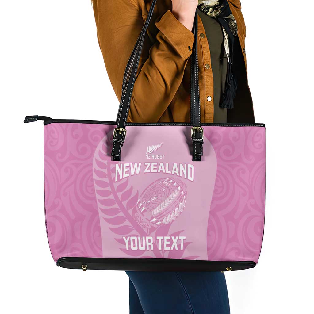 Custom New Zealand Silver Fern Rugby 2025 Leather Tote Bag All Black Aotearoa Maori Pink LT14 - Polynesian Pride