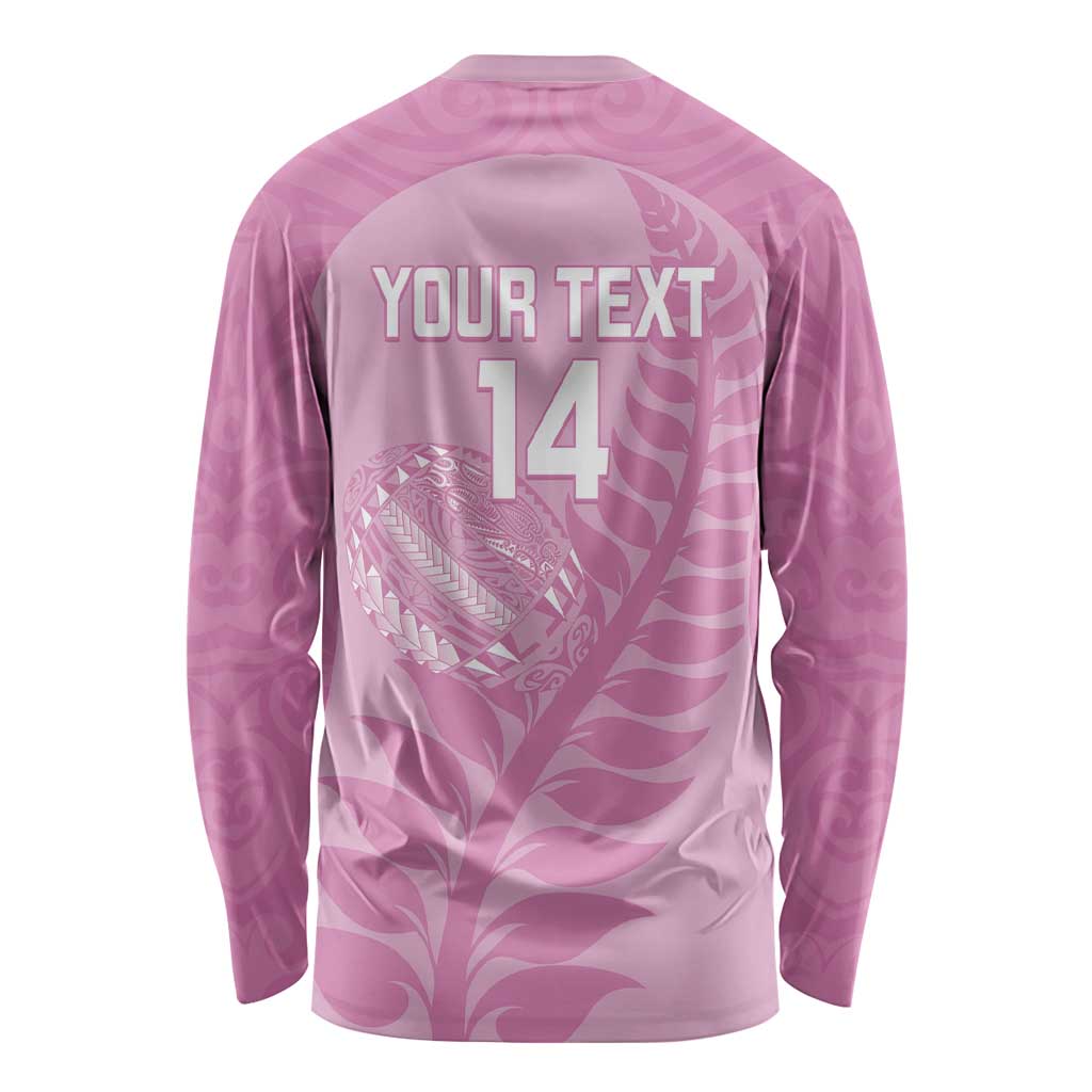 Custom New Zealand Silver Fern Rugby 2025 Long Sleeve Shirt All Black Aotearoa Maori Pink