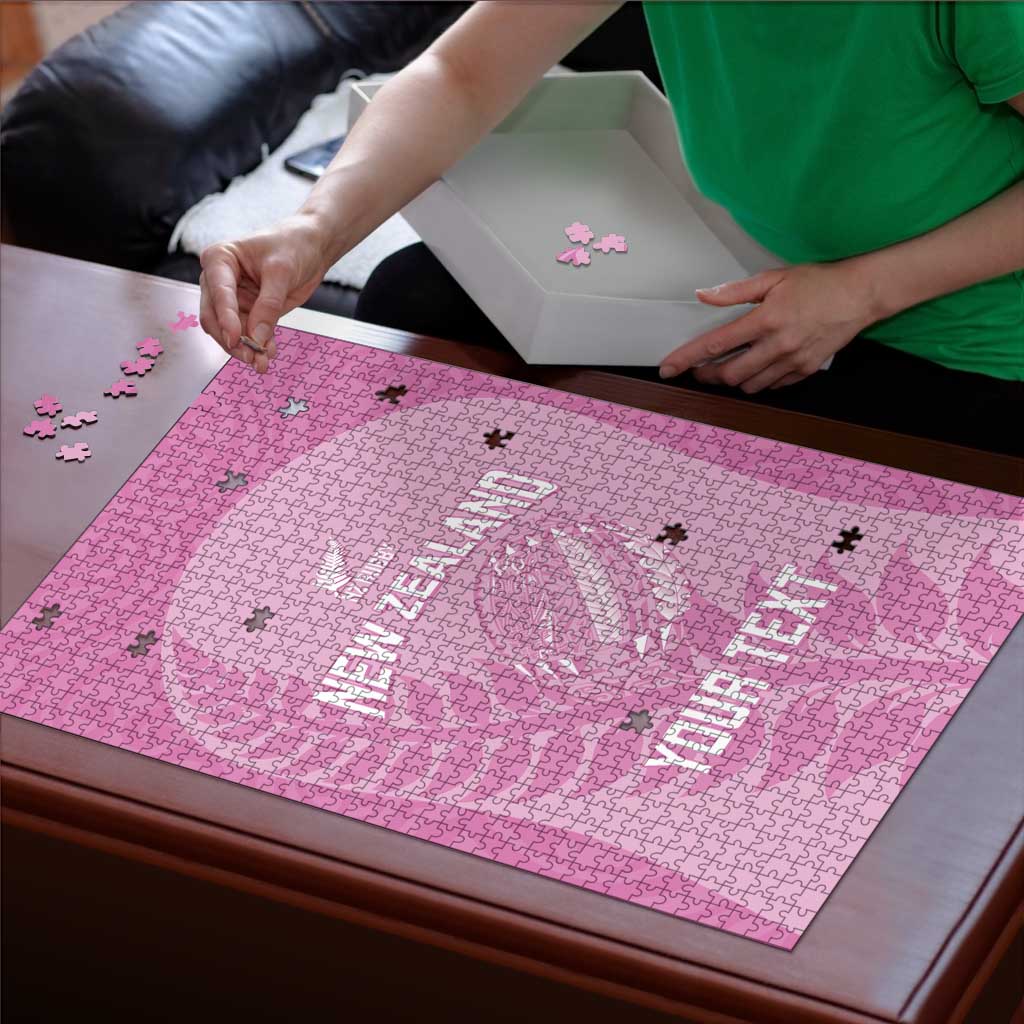 Custom New Zealand Silver Fern Rugby 2025 Puzzle All Black Aotearoa Maori Pink - Polynesian Pride
