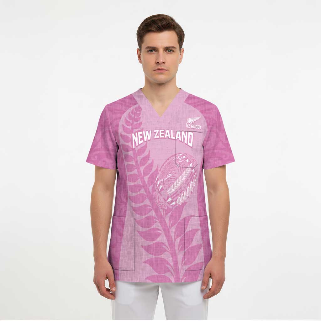 Custom New Zealand Silver Fern Rugby 2025 Scrub Top All Black Aotearoa Maori Pink - Polynesian Pride